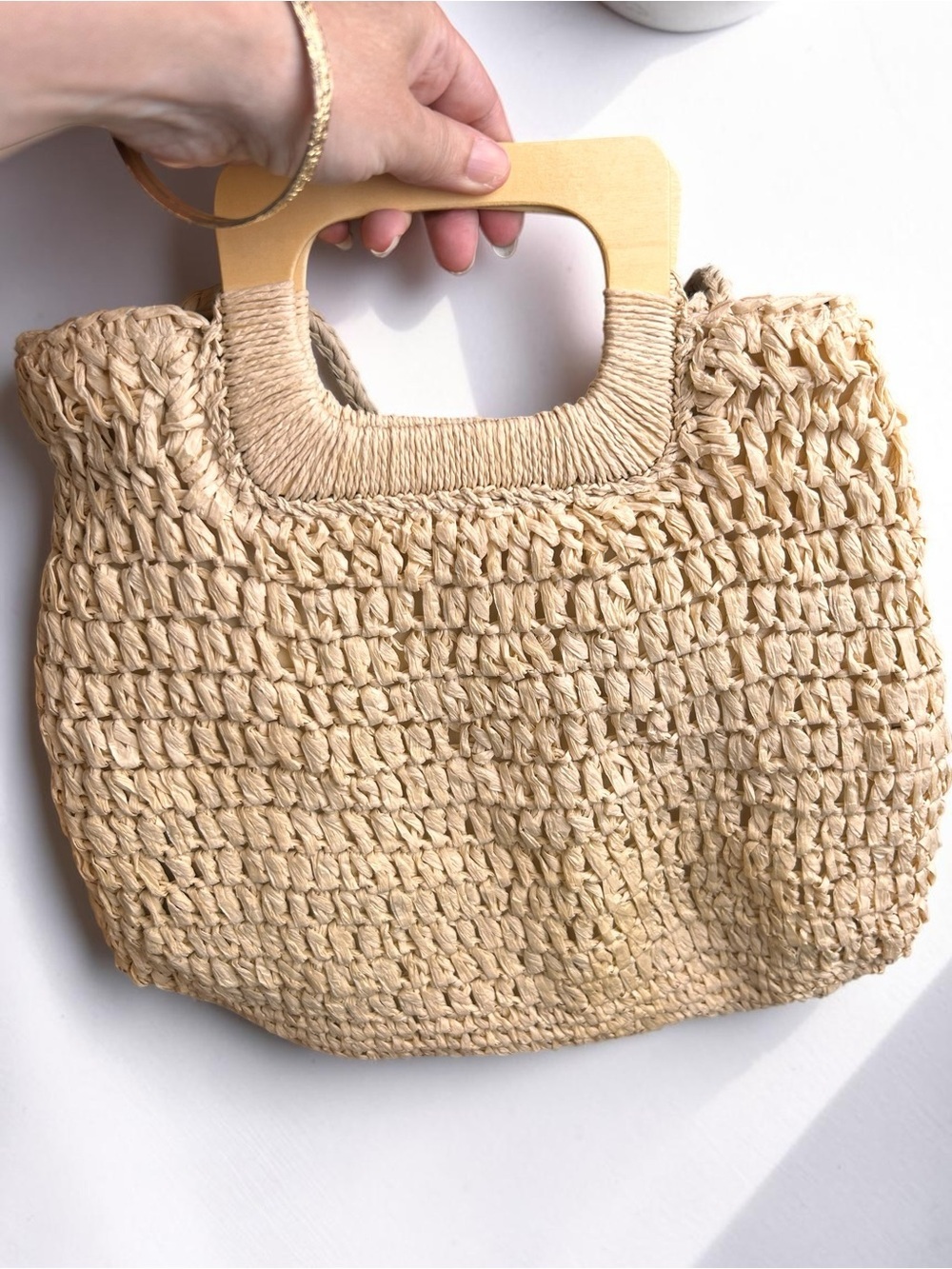 Ivory White Straw Tote, woven paper rope design Beach Resort Summer Bag - Picture 2 of 4